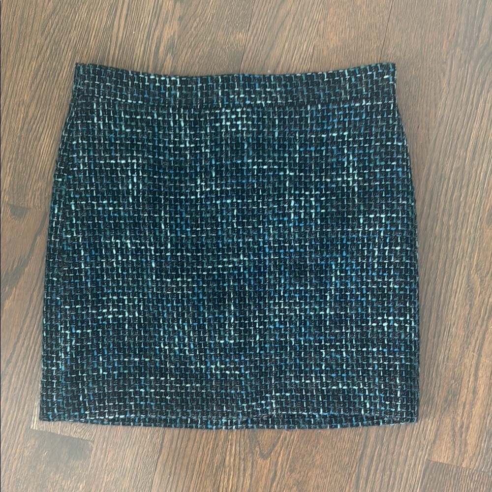 J. Crew Tweed Pencil Mini Skirt Blue Black Tailored Work Skirt Women's Size 4